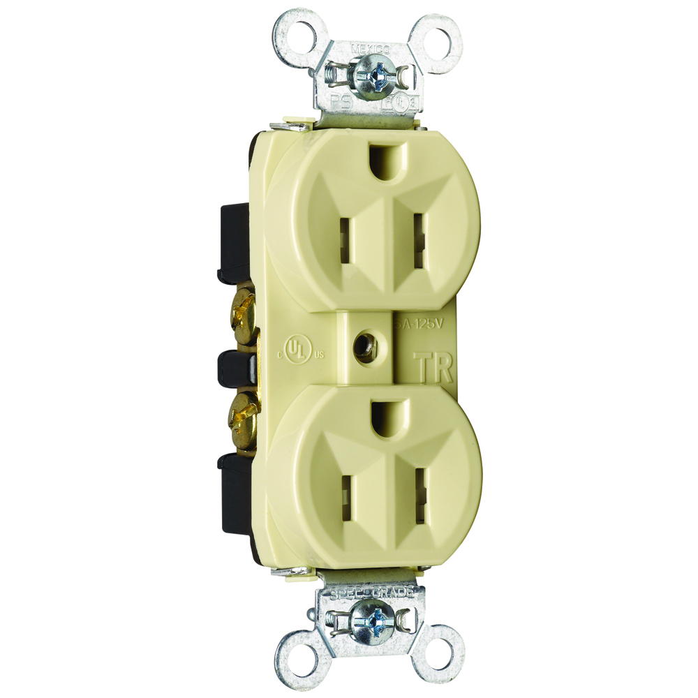 Tamper-Resistant Hard Use Spec Grade Duplex Receptacle Back and, Side Wire 15amp 125volt Ivory