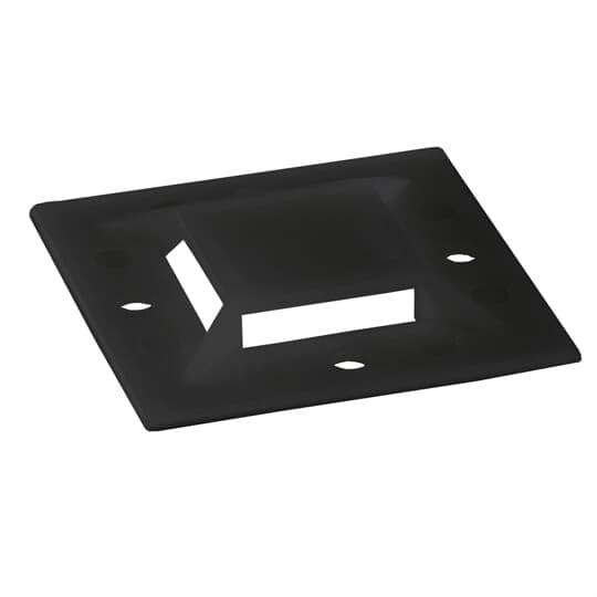Four-Way Mounting Base, Black Nylon 6.6 for Temperatures up to 65 Degrees Celsius (149 F), Length of 38.1mm (1.5 Inches), Width of 38.1mm (1.5 Inches), Height of 7.4mm (0.290 Inches), Self-Adhesive/Screw Mounting Method, #8 Screw, Mounting Hole Size of 4.3mm (0.169 Inches), 50 Pack