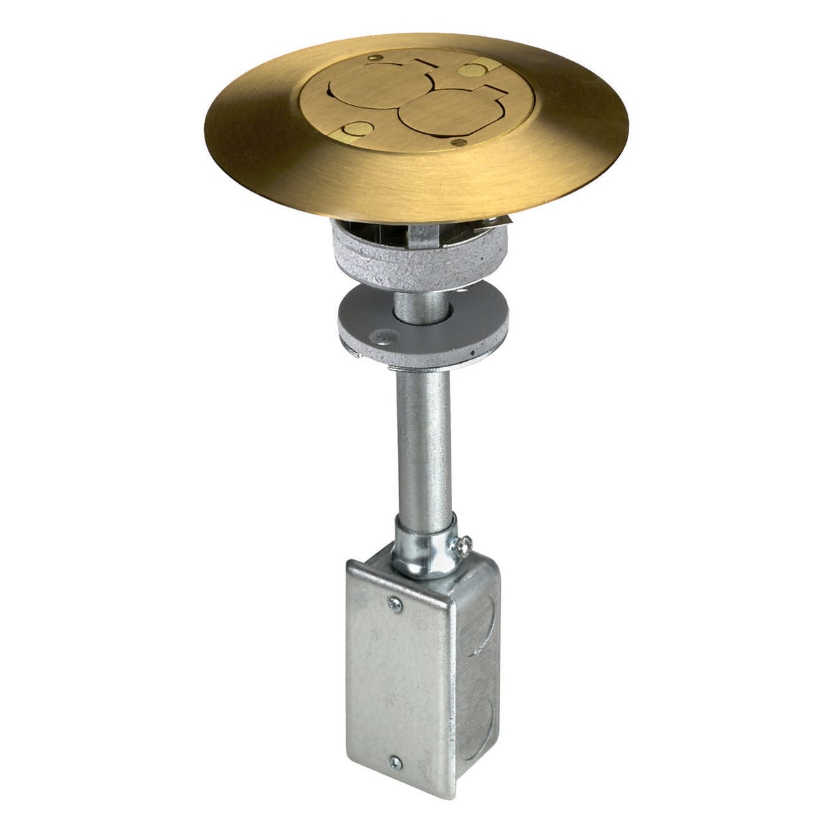 Hubbell Wiring Device Kellems, In-Floor Delivery Systems, Fire-RatedPoke-Throughs, Flush Duplex Series- Isolated Ground, Complete Unit IG20A Duplex, Telephone and Data, Brass