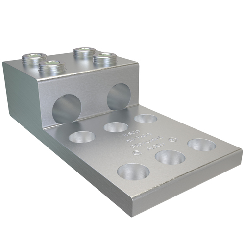 Aluminum Mechanical Lug, Conductor Range 350-6, 2 Ports, 6 Holes, 1/2in Bolt Size, 1-3/4in Hole Spacing, Tin Plated, UL, CSA