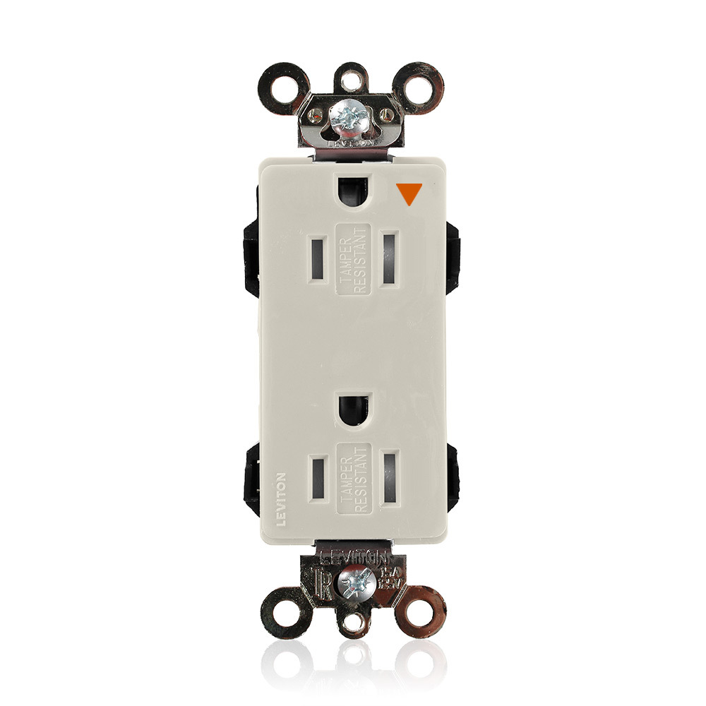 15 Amp, 125 Volt, Lev Lok Decora Receptacle, Isolated Ground, Tamper Resistant, Light Almond