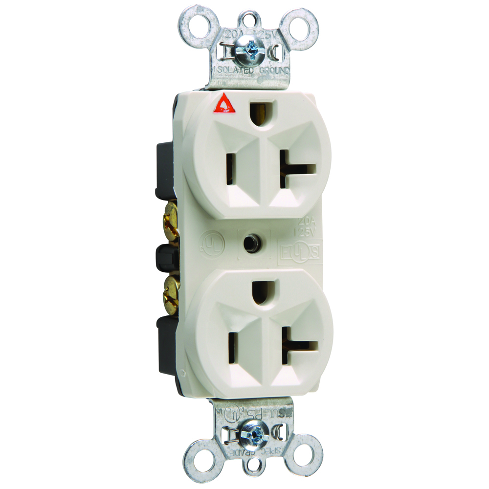 Isolated Ground Heavy-Duty Spec Grade Duplex Receptacle Back and, Side Wire 20amp 125volt Light Almond