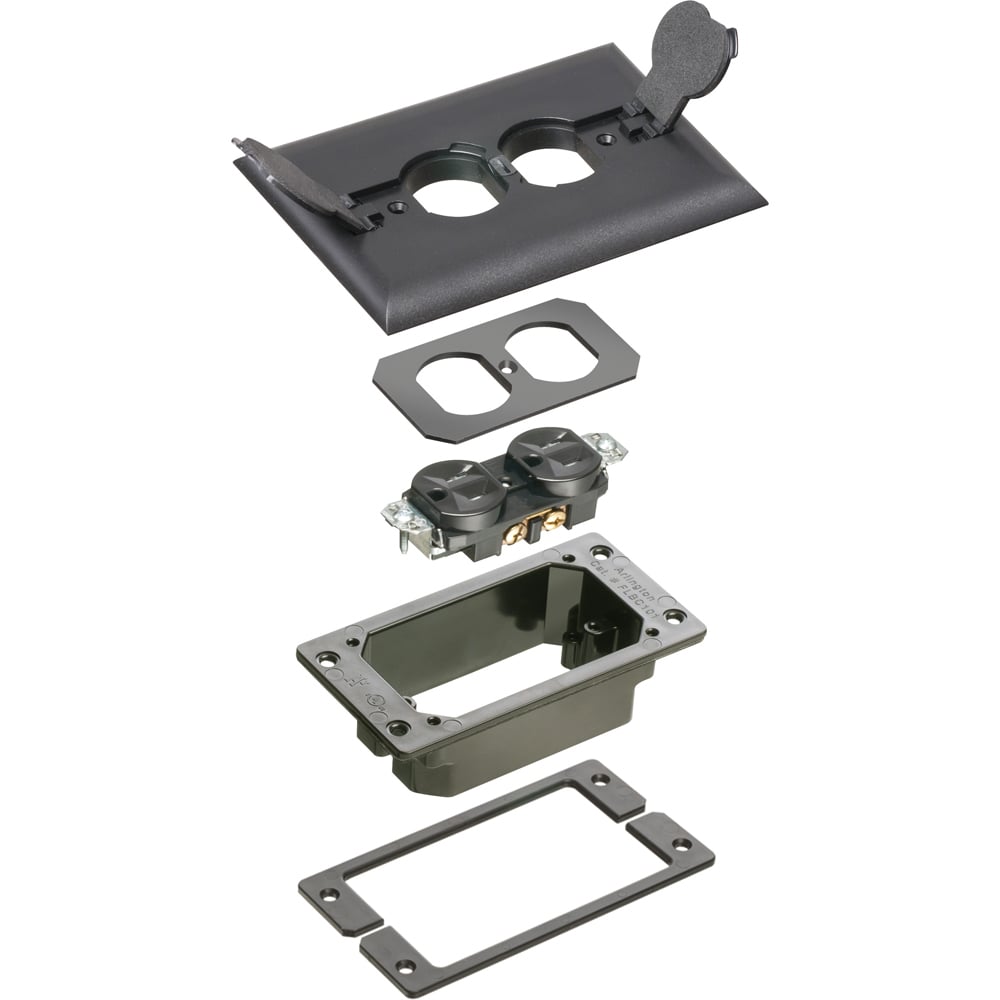 Trim kits for Arlington's Non Metallic concrete floor boxes. Black. Flip Lid