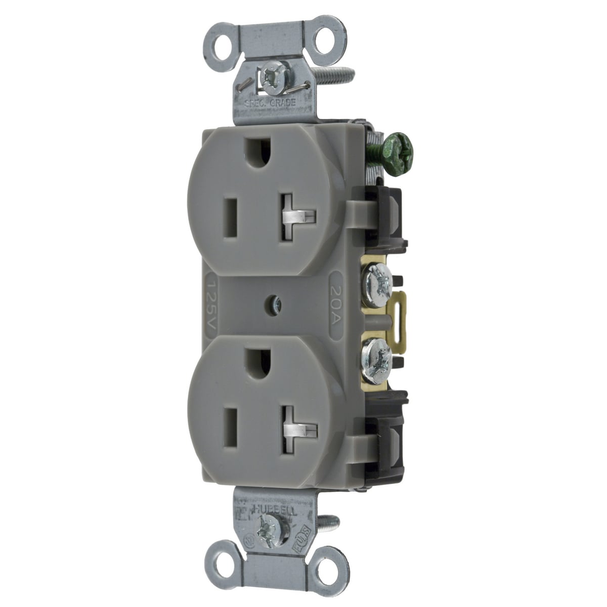 Straight Blade Devices, Receptacles, Tamper-Resistant Duplex, Commercial/Industrial Grade, 2-Pole 3-Wire Grounding, 20A 125V, 5-20R, Gray, Single Pack.