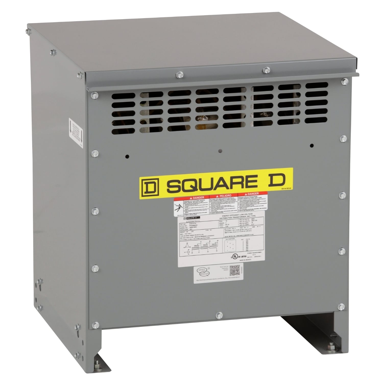 Transformer, dry type, DOE 2016, 15kVA, 3 phase, 480V delta primary, 208Y/120V secondary, 17M, 150C rise