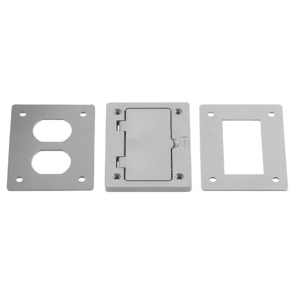 Concrete Floorboxes, Flush, Rectangular PVC Box Series, 1-Gang Non-Metallic Cover, Includes Duplex and Style Line Decorator Inserts, Gray