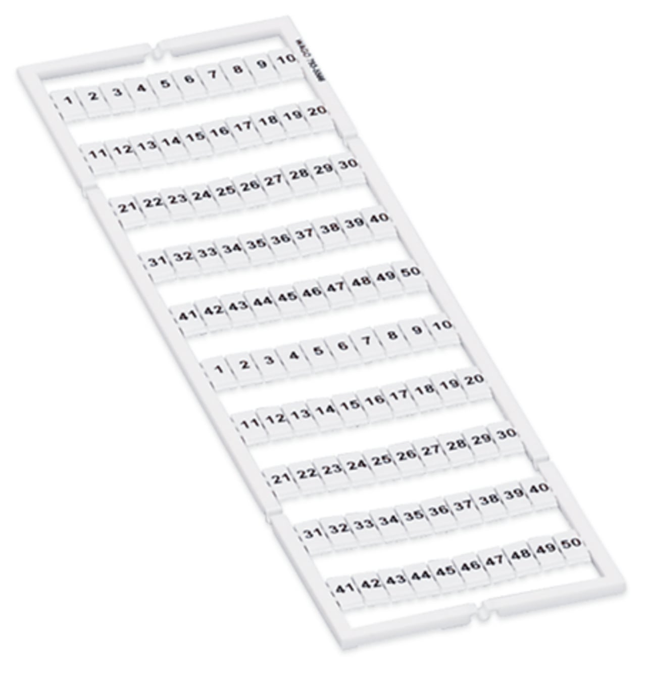 WMB marking card; as card; MARKED; 1 ... 50 (2x); stretchable 5 - 5.2 mm; Horizontal marking; snap-on type; white