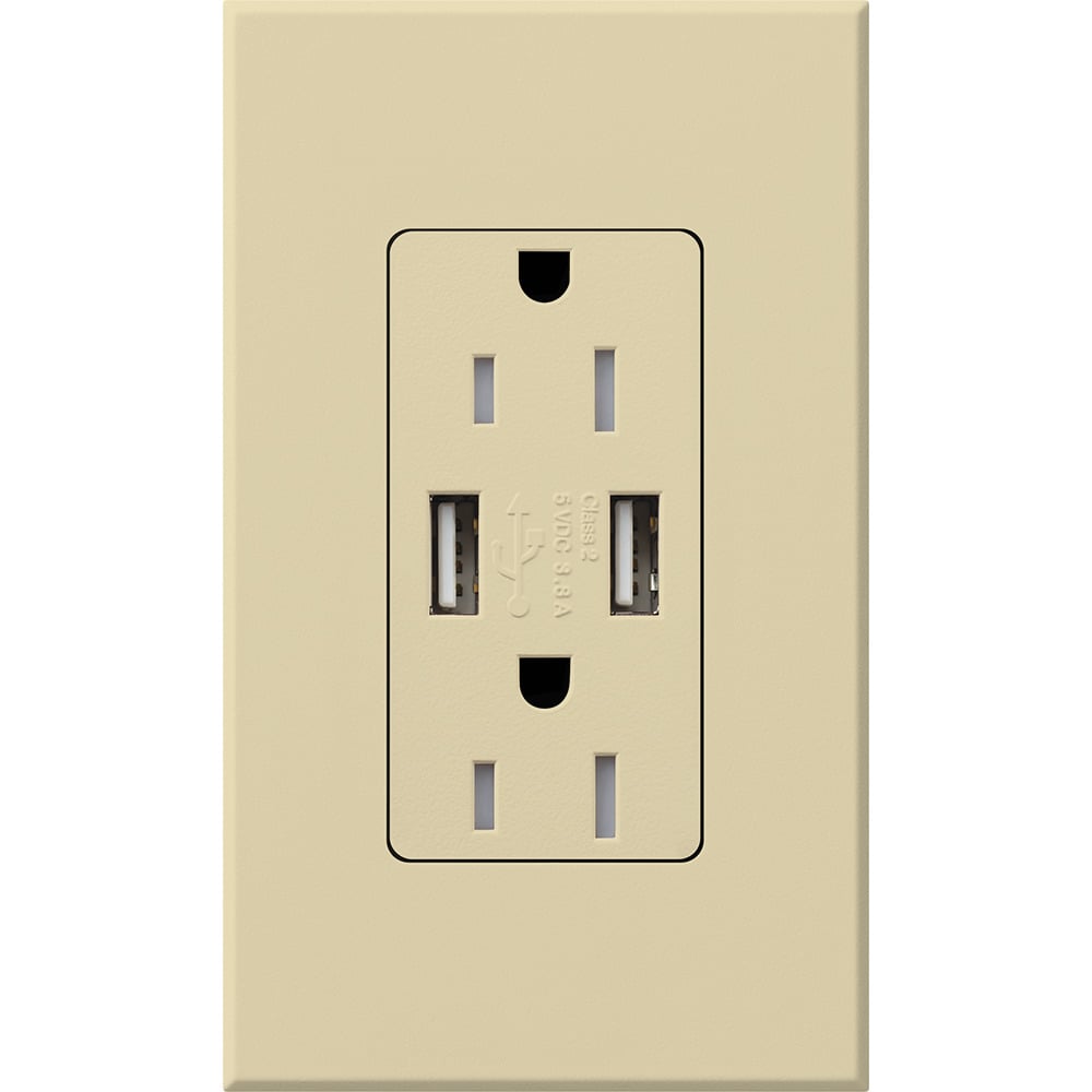 Architectural style, tamper-resistant USB receptacle, 125V, 15A in ivory