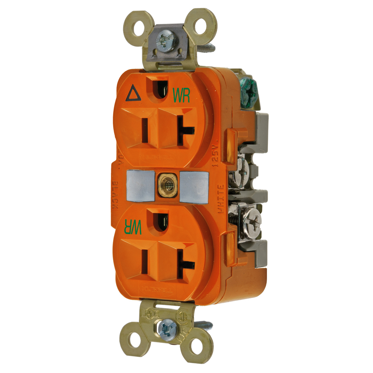 Straight Blade Devices, Receptacles, Weather Resistant Duplex, Commercial/Industrial Grade, Isolated Ground, 20A 125V, 2-Pole 3-Wire Grounding, 5-20R, Orange