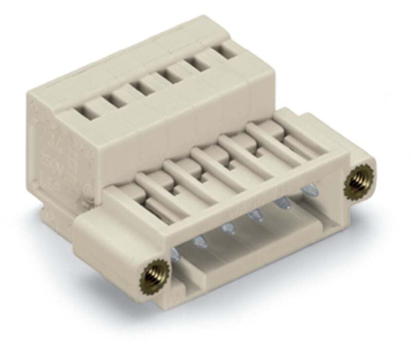 1-conductor male connector; CAGE CLAMP; 1.5 mm; Pin spacing 3.5 mm; 6-pole; 100% protected against mismating; Threaded flange; 1,50 mm; light gray