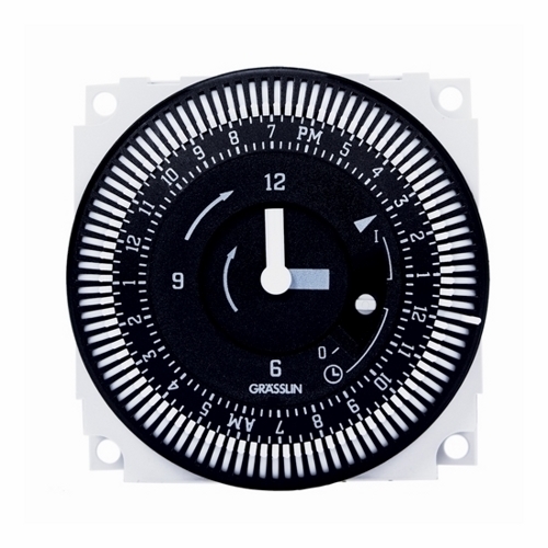 The 24HR  TIMER MOD MNL OR SW 21A SPDT 120V Electromechanical Timer Module is designed to be placed inside a machine control panel, circuit board, or other equipment. It offers up to 21 Amp switching designed for control of heating, ventilation, air conditioning, refrigeration, lighting, security, circulating pumps, spas, OEM applications, or any electrical load requiring 24-Hour scheduling.
