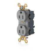 15 Amp, 125 Volt, Wide Body Duplex Receptacle, Industrial Grade, Straight Blade, Self Grounding, Tamper-Resistant, Gray