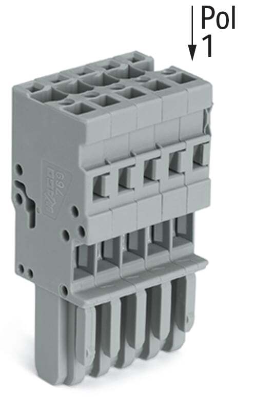 1-conductor female connector; CAGE CLAMP; 4 mm; Pin spacing 5 mm; 8-pole; coding finger; 4,00 mm; gray