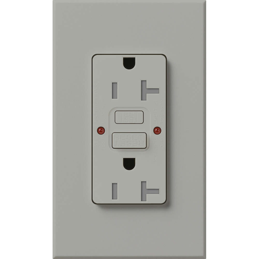 Tamper resistant, Self-testing GFCI  receptacle, 20A in gray