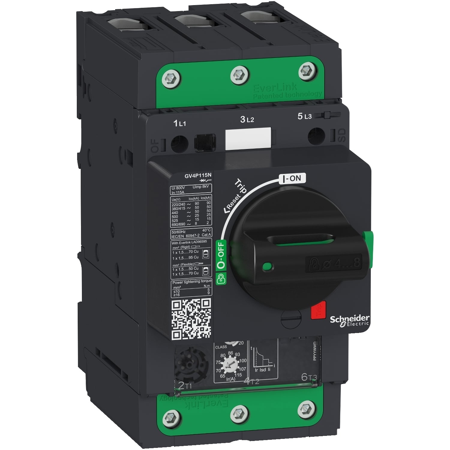 Motor circuit breaker, TeSys GV4, 3P, 80A, Icu 25kA, thermal magnetic, Everlink terminals