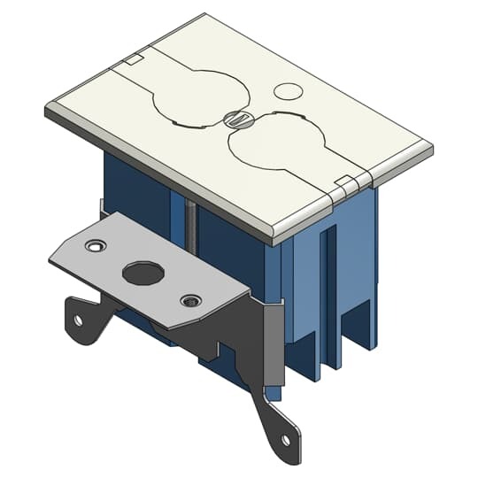 Single Gang Adjustable Residential Floor Box, 20 Cubic Inches, Cover Ivory, Non-Metallic, Tamper Resistant Duplex Receptacle
