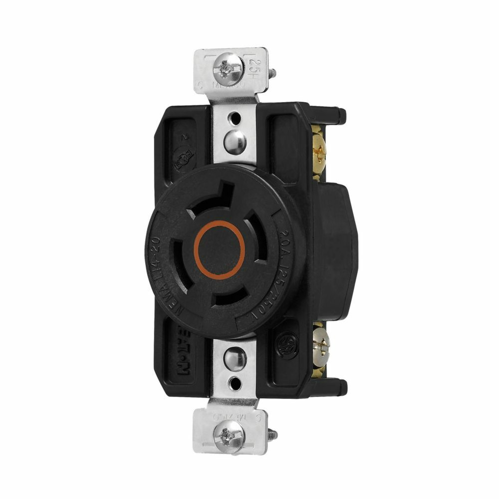 Eaton Arrow Hart Color Coded Locking Receptacle, #14-8 AWG, 20A, Industrial, 125/250V,Orange, Black, Ultra grip, Glass filled Nylon, L14-20, Three-pole, Four-wire, Glass-filled Nylon, -40C (w/o impact) to 70C (-40F to 158F)