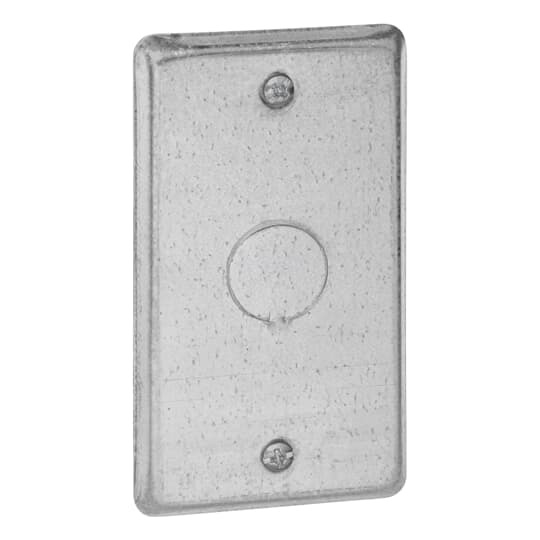 One Gang Utility Box Cover, 4 Inch Long x 2-1/8 Inch Wide x 1/4 Inch Raised, 1/2 Inch Knockout, Pre-Galvanized Steel