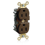 15 Amp, 125 Volt, Wide Body Duplex Receptacle, Industrial Grade, Straight Blade, Self Grounding, Brown