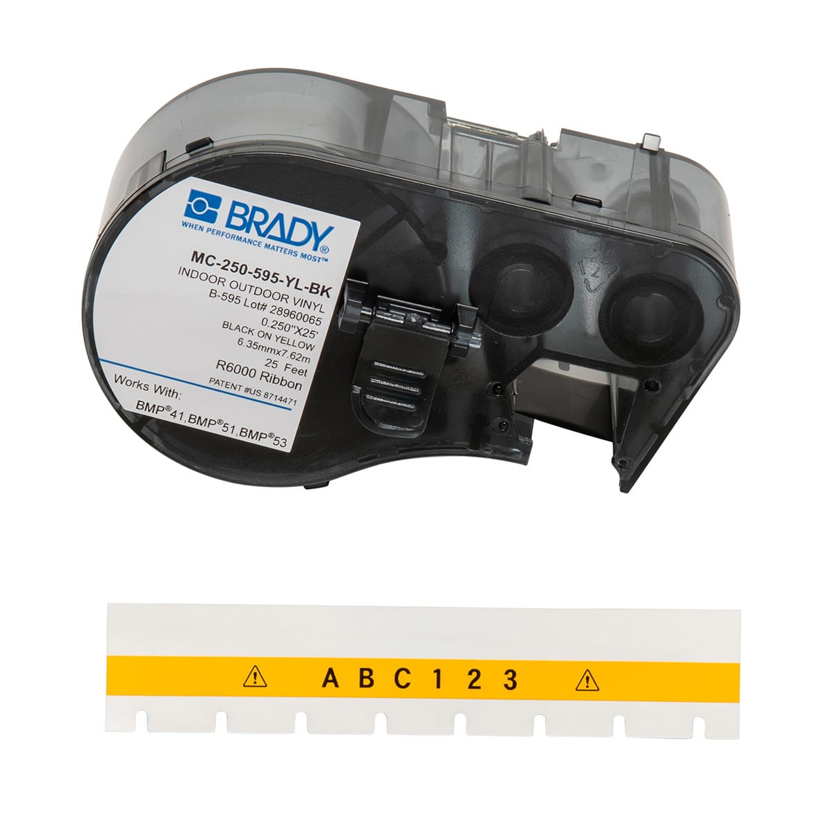 Label Vinyl 0.25in x 25ft BK/YL