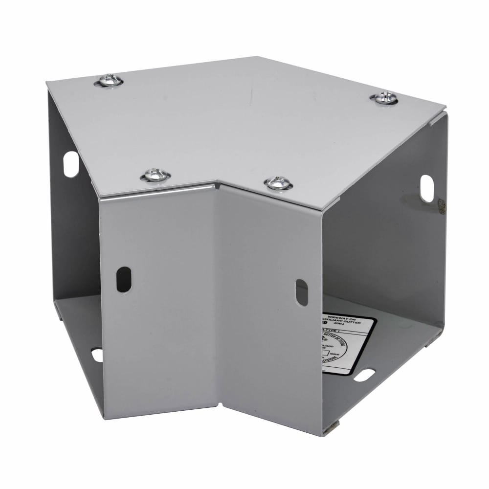 Eaton B-Line series wireway elbow fitting, Lay-in, 6" X 6", 90? elbow, side opening, NEMA 1, Galvanized steel