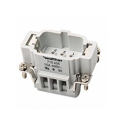 Male screw terminal insert. For use with B series, 6 contacts with ground.