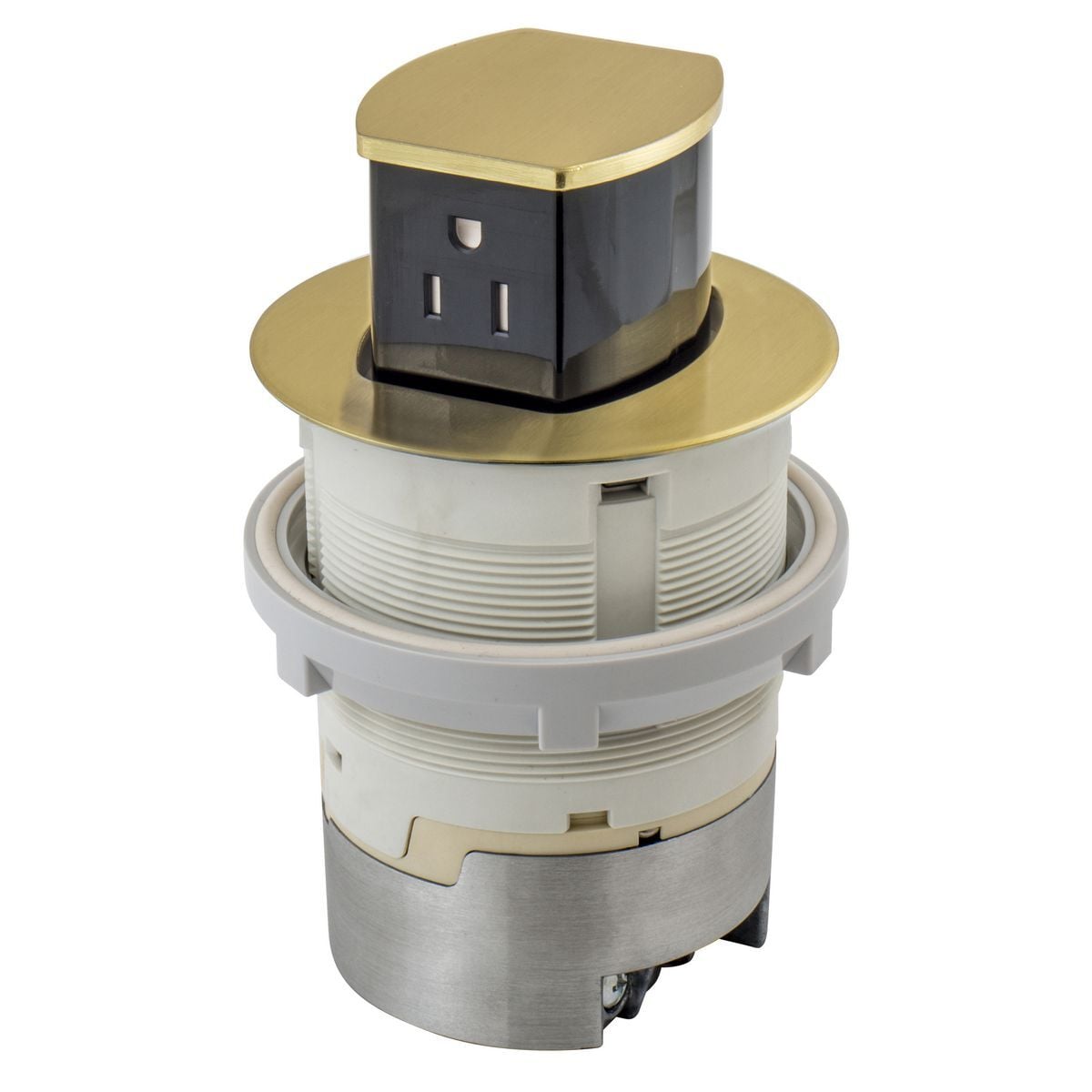 15A Kitchen Counter Receptacle, Flush Mount, Brass