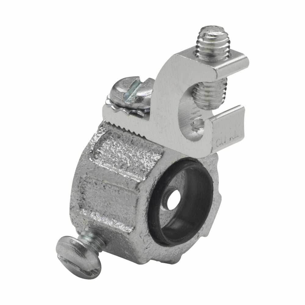 Eaton Crouse-Hinds series HGLS grounding bushing, Rigid/IMC, Aluminum lug, #4-14 AWG, Malleable iron, 150C, Threadless, 3/4", Set screw
