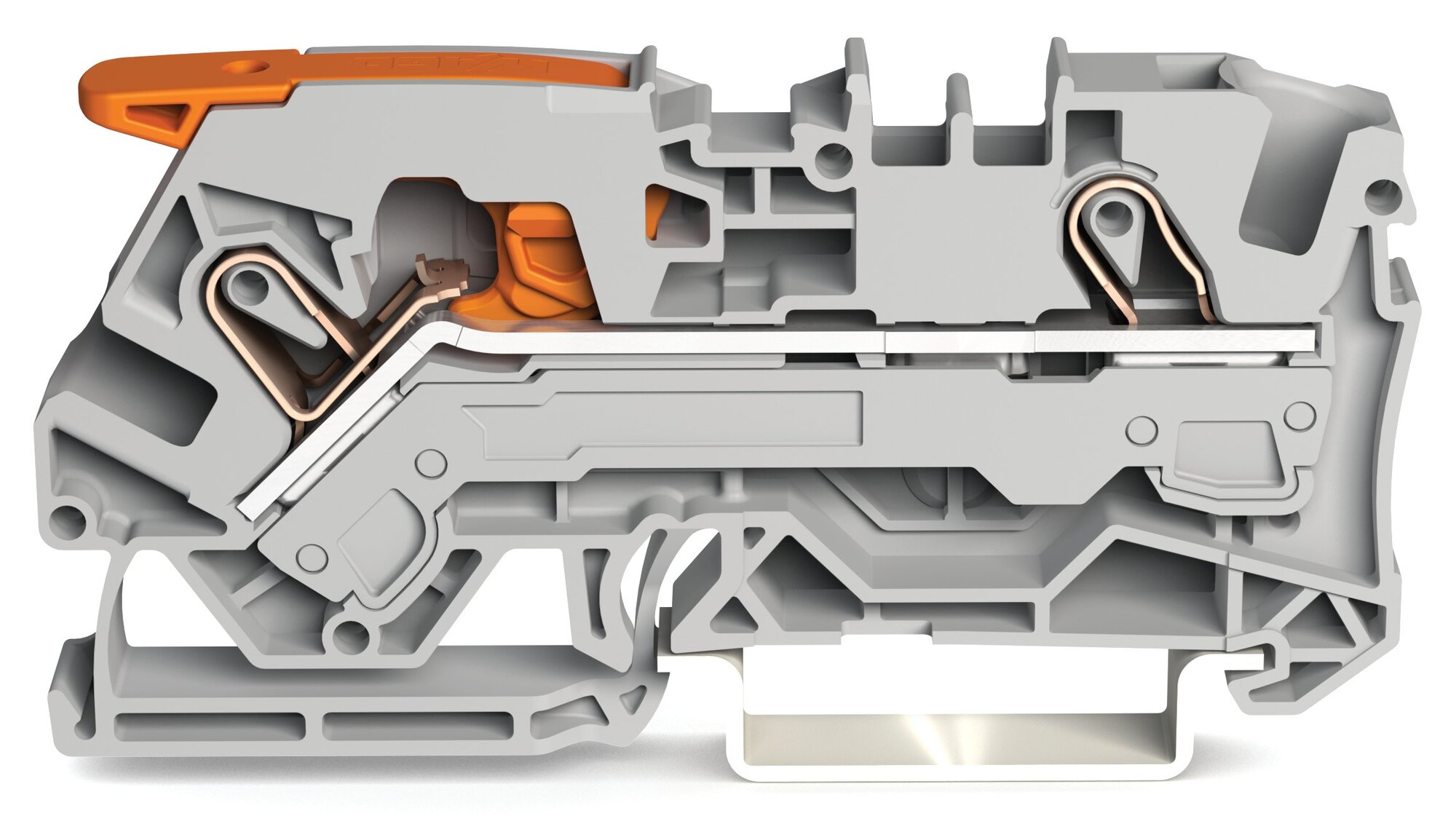 2-conductor through terminal block; with lever and Push-in CAGE CLAMP; 6 mm; with test port; side and center marking; for DIN-rail 35 x 15 and 35 x 7.5; Push-in CAGE CLAMP; 6,00 mm; gray