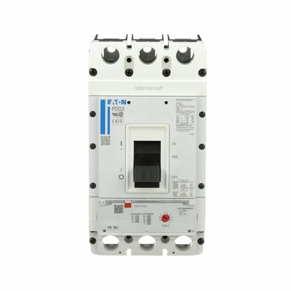 Eaton Power Defense motor circuit protector, Globally Rated, Frame 3 Motor Circuit Protector, Three Pole, 400A, 65kA/480V, Adjutable Intantaneous Standard Calibrations, Standard Line and Load