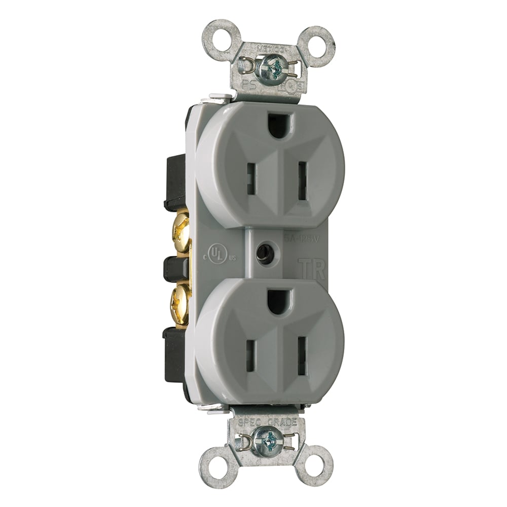 Tamper-Resistant Hard Use Spec Grade Duplex Receptacle Back and, Side Wire 15amp 125volt Gray