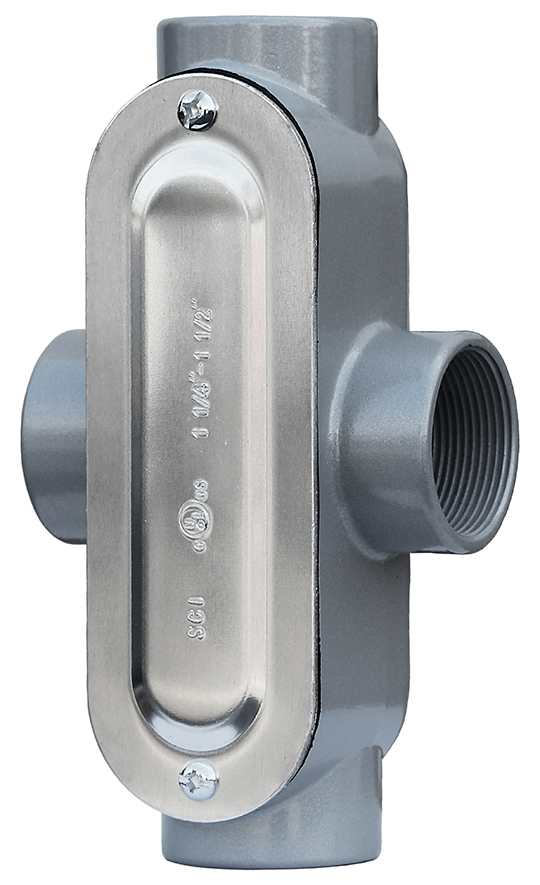 Conduit Body with Cover and Gasket, 1-1/2 in. hub size, Wall mounting, Die Cast Copper Free Aluminum material, Threaded connection, Neoprene gasket