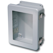 Eaton B-Line series JIC panel enclosure, 19.62" height, 8.82" length, 17.61" width, NEMA 4X, Hinged cover, 4XFCHQRCW enclosure, Wall mount, Medium single door, External mounting feet, Fiberglass, Seamless poured in-place gasket