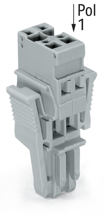 1-conductor female connector; CAGE CLAMP; 4 mm; Pin spacing 5 mm; 4-pole; coding finger; Lateral locking  levers; 4,00 mm; gray