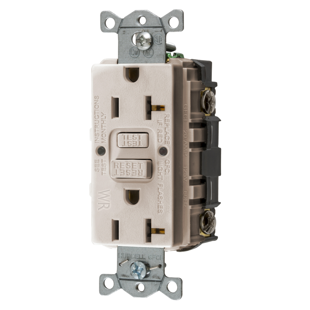 Power Protection Devices, Receptacle, Self Test, GFCI, WR, Commercial Grade, 20A 125V, 2-Pole 3-Wire Grounding, 5-20R, Light Almond