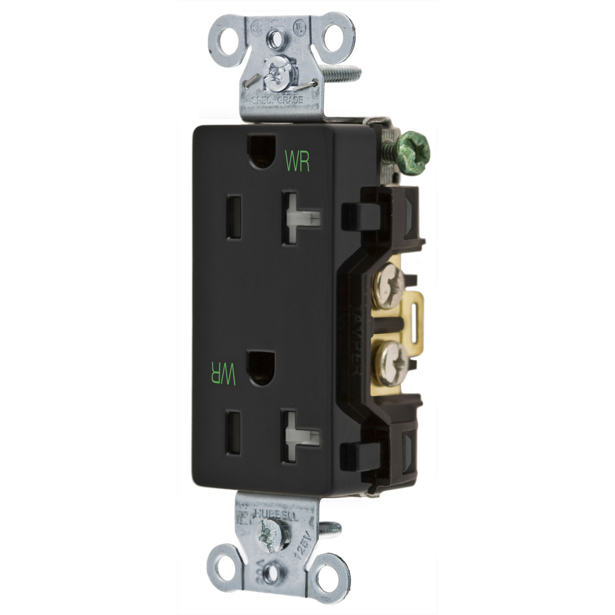 Straight Blade Tamper and Weather Resistant Duplex Receptacle, Decorator/Commercial/Industrial Grade, 2-Pole 3-Wire Grounding, 20A 125V, 5-20R
