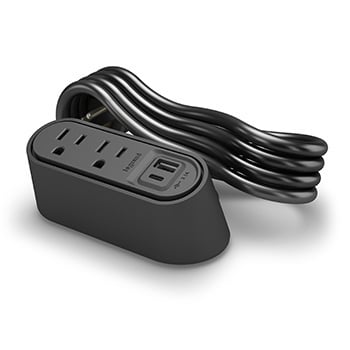 DESKTOP PWR CTR, 2 OL, USB A/C, BK