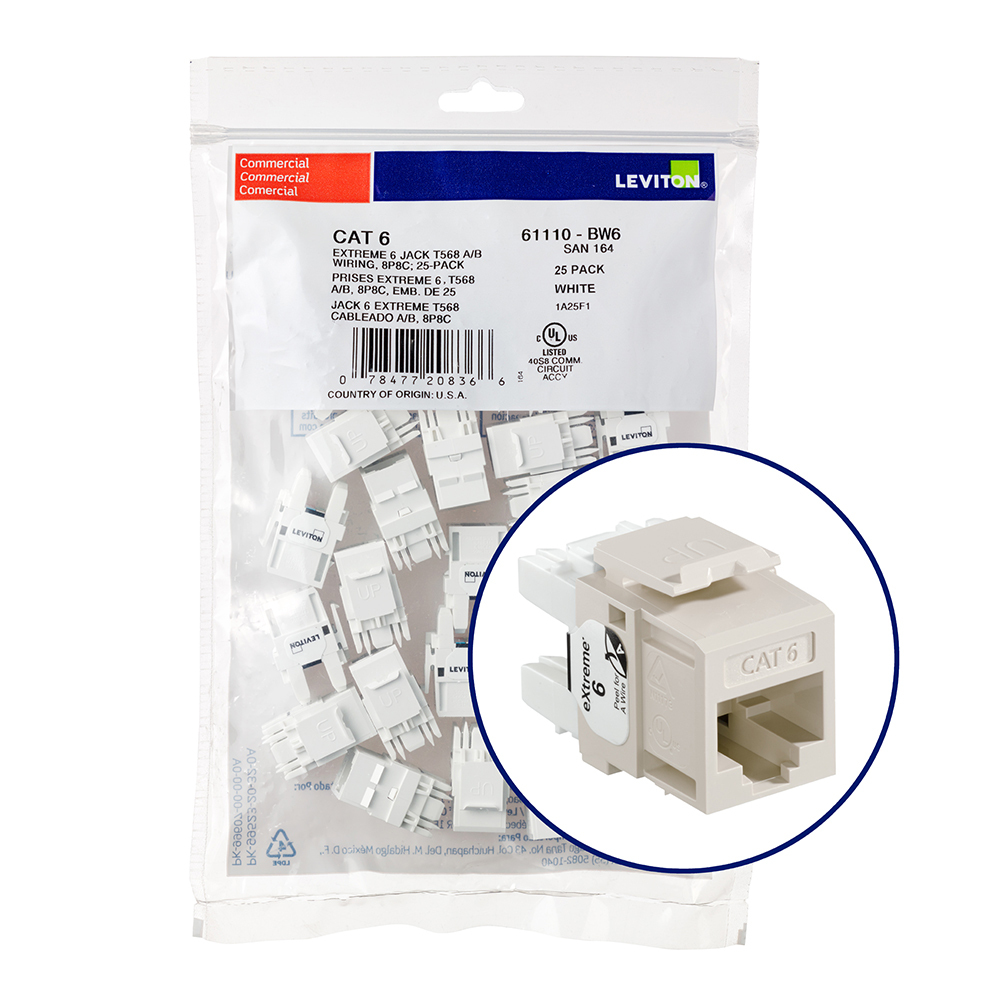 Cat 6 Snap-In Jack, T 568 A & B 110 Termination Jack, 8P8C, Quickport, Light Almond