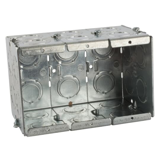 Gangable Masonry Box, 71.0 Cubic Inches, 3-3/4 Inches Long x 5-9/16 Inches Wide x 3-1/2 Inches Deep, 1/2 Inch and 3/4 Inch Knockouts, Pre-Galvanized Steel, For use with Conduit