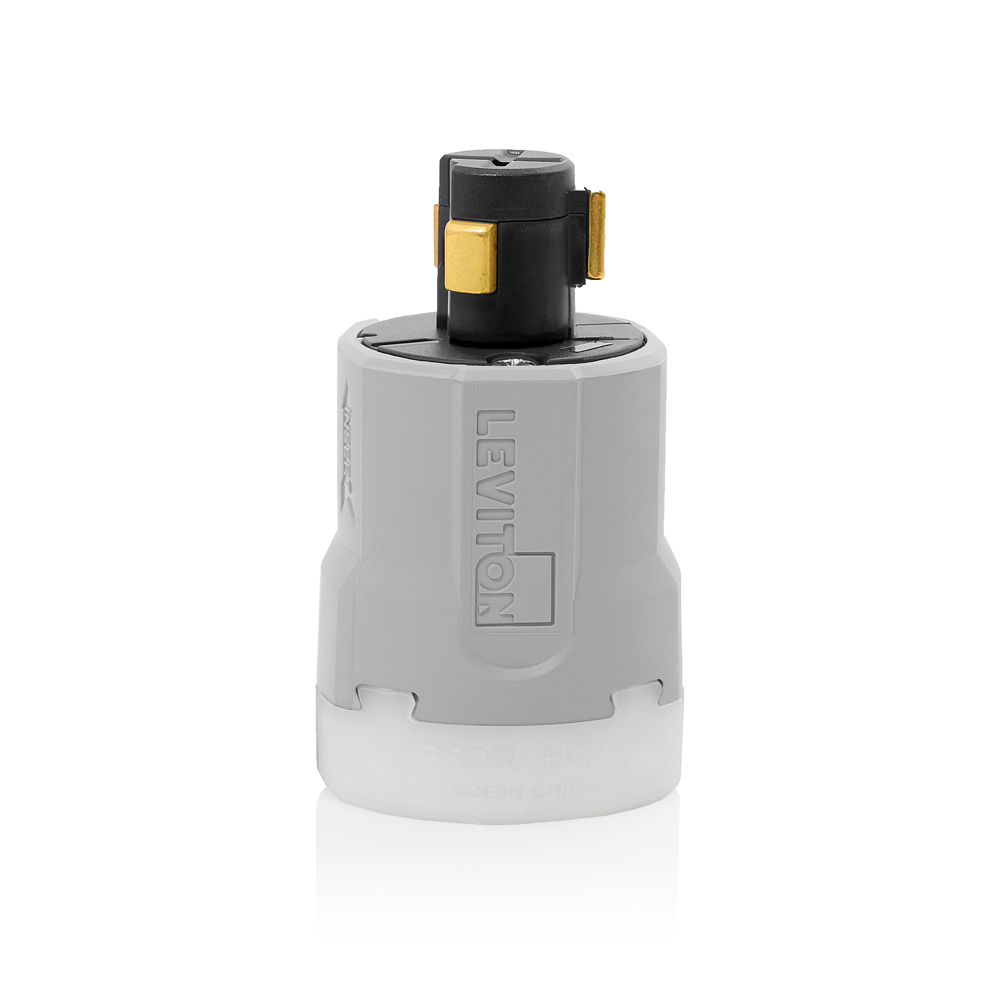 20 Amp, 125 Volt, Non-NEMA, 2P, 3W, Locking Plug, Industrial Grade, Grounding, Power Interrupting, Hospital Use - Gray
