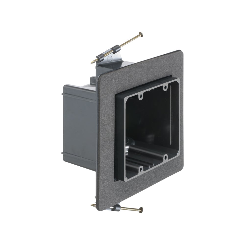 Versatile non conductive outlet box for new construction, two gang screw on. 42 cu inches.