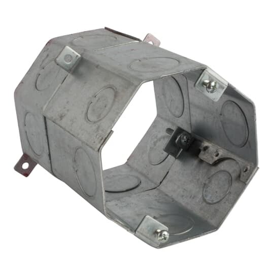 Octagon Concrete Box, 58 Cubic Inches, 4 Inch Diameter x 5 Inch Depth, 1/2 Inch and 3/4 Inch Knockouts, Pre-Galvanized Steel, Drawn Construction, For use with Conduit