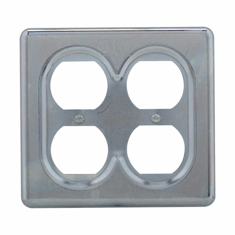 Eaton Crouse-Hinds series S Series duplex receptacle cover, Sheet steel, Surface mount, Two-gang, For duplex convenience receptacles, standard and two-wire, three-pole grounding