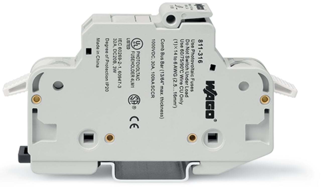 2-conductor fuse holder; for Class CC cylindrical fuses; 2-pole; without blown fuse indication; 600 VAC/VDC; for DIN-rail 35 x 15 and 35 x 7.5; 16 mm; CAGE CLAMP; 16,00 mm; light gray
