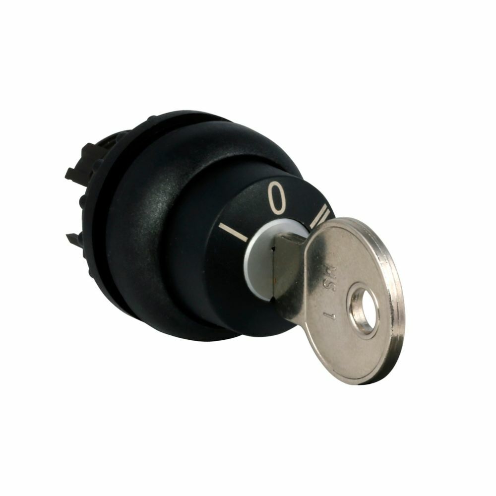 Eaton M22 Modular Three Position Key-Operated Selector Switch, 22.5 mm, Momentary, Return from left/right,key removable center, Non-illuminated, Bezel: Black, Button: Black, MS1, IP66, NEMA 4X, 13, Three-position, 100,000 Operations