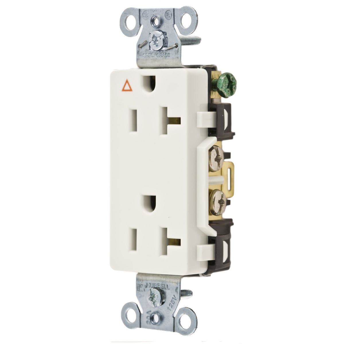 Straight Blade Devices, Receptacles, Decorator Duplex, Commercial Grade, Corrosion Resistant, Smooth Face, 20A 125V, 2- Pole 3-Wire Grounding, 5-20R, Back and Side Wired, White.