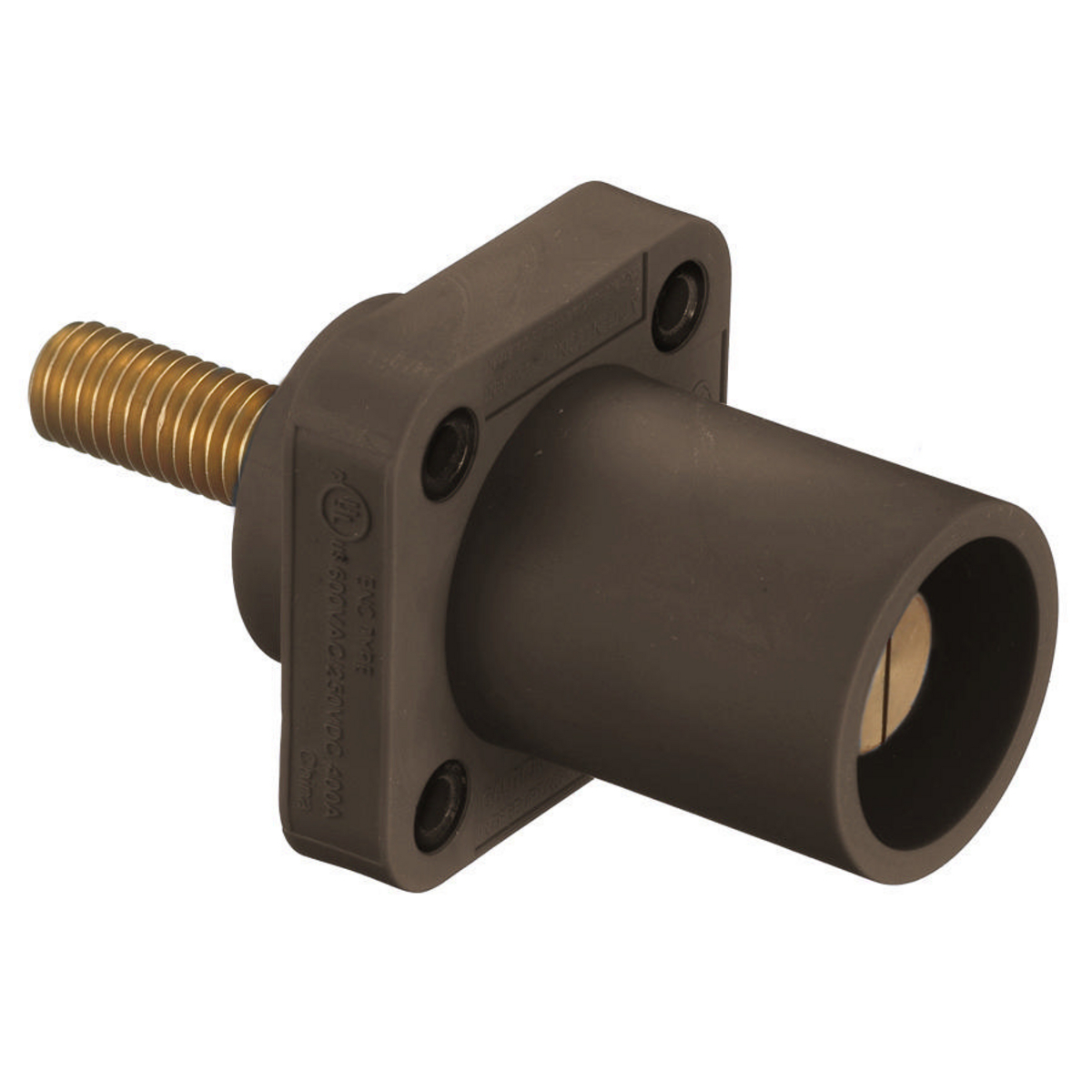 Heavy Duty Products, Single Pole Devices, Industrial Grade, Male, Receptacle, 300/400A 600V AC/DC, Single Conductor, Threaded Stud, Brown