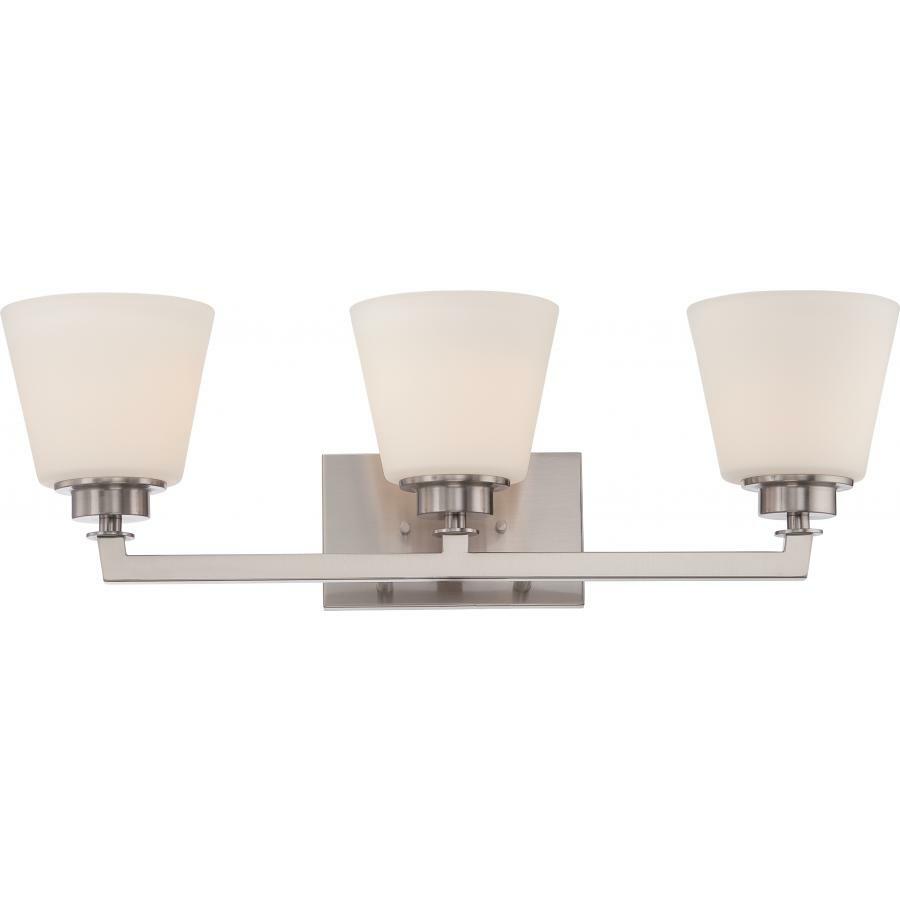 Mobili 3 Light Vanity Fixture with Satin White Glass Brushed Nickel