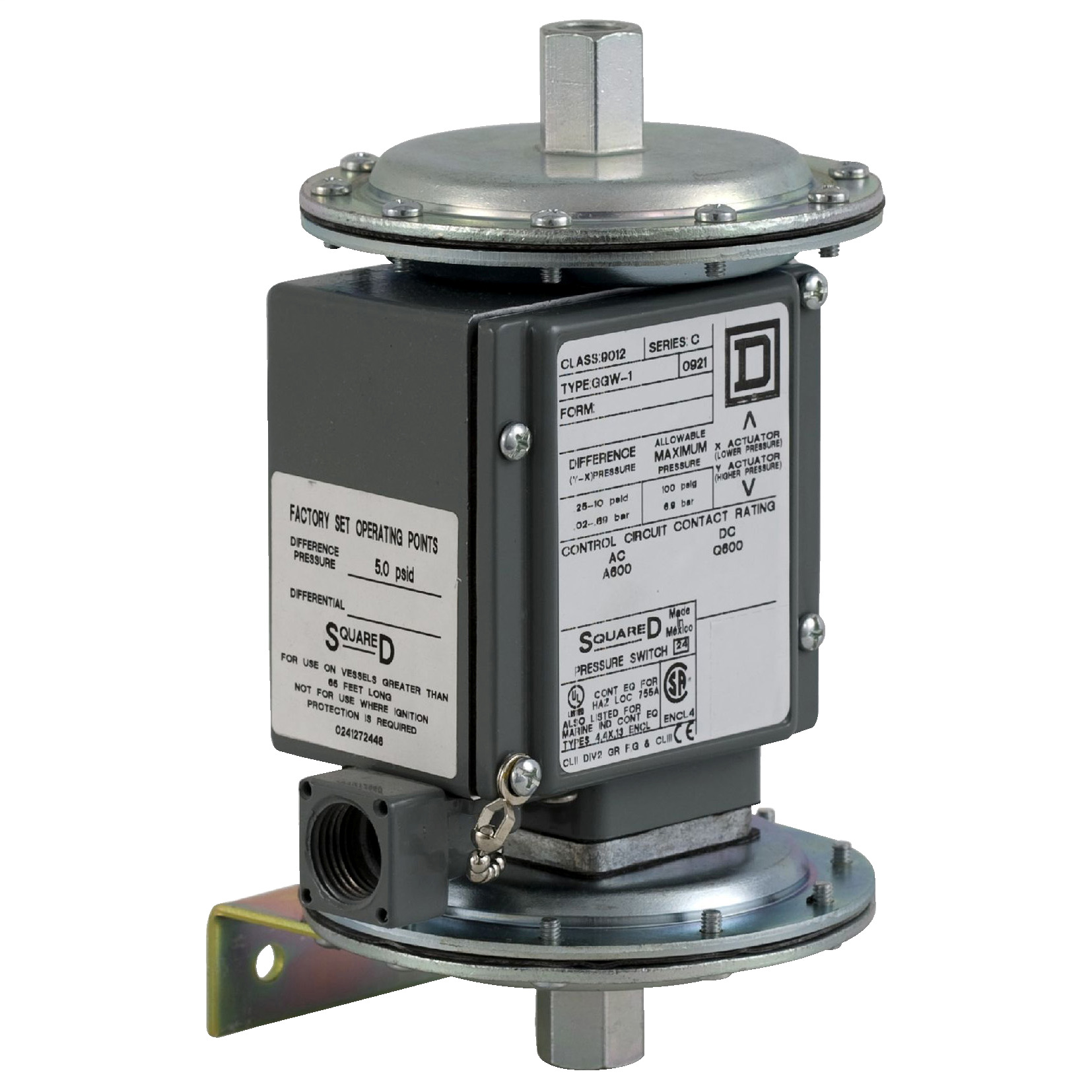 pressure switch 9012G - adjustable scale - 2 thresholds - 0 to 75 psig