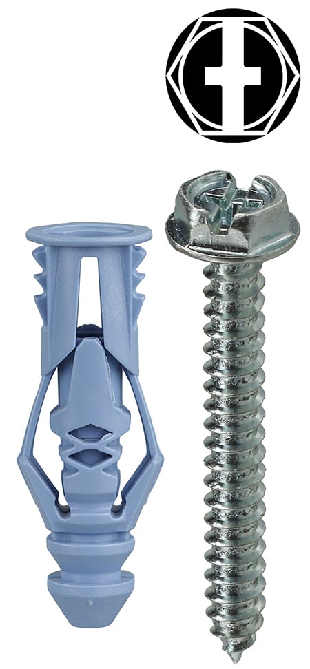 Anchor Kit, #10 x 1-1/2 IN Size, 201 pieces, Nylon material, 5/16 in. drill size, includes (50) #10 x 1-1/2 IN Hex/Slotted Head Sheet Metal Screw and (50) #10 Blue Triple Grip Anchor and (1) Carbide Masonry Drill